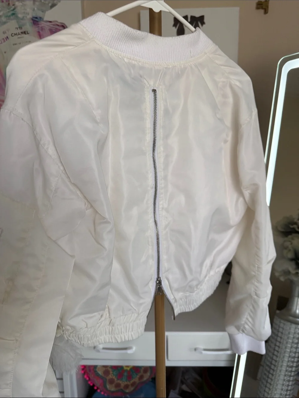 Forever 21 White Cropped Bomber Jacket